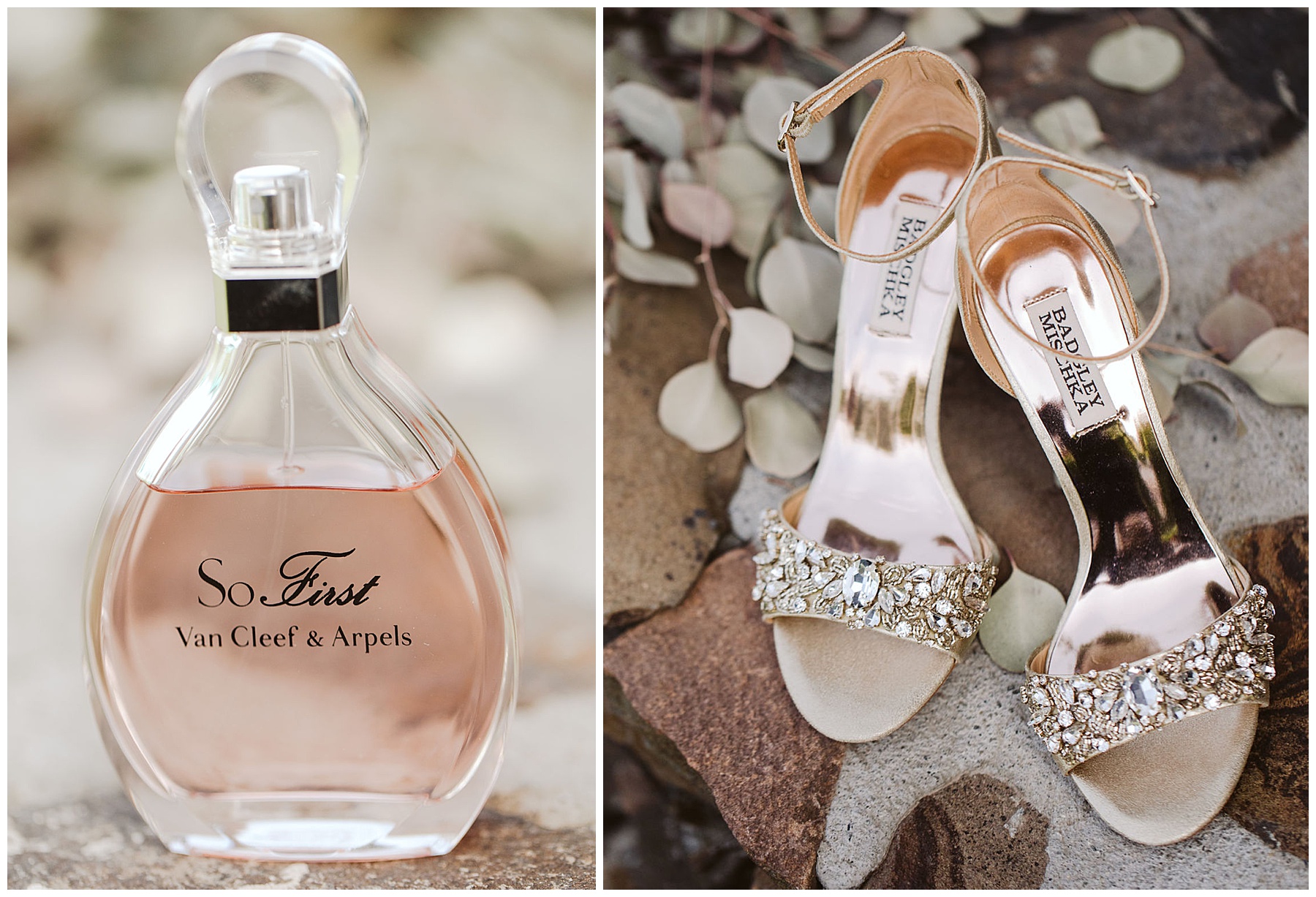 perfume and shoe details for this Karma Vineyards wedding