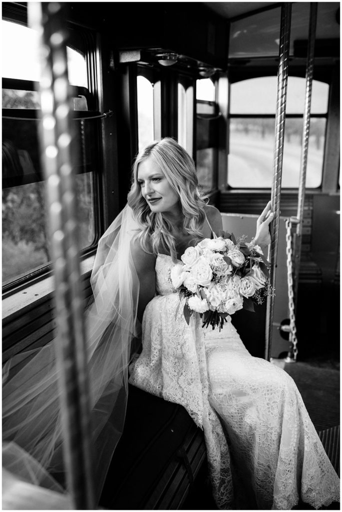 bridal photos on trolley
