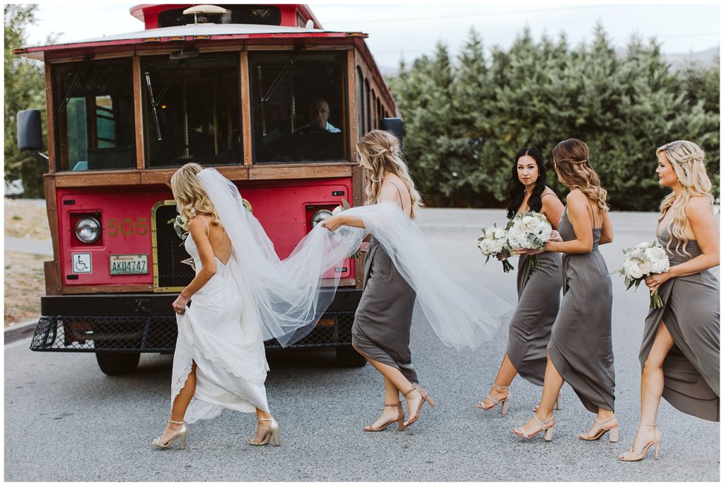 bridal party on trolley