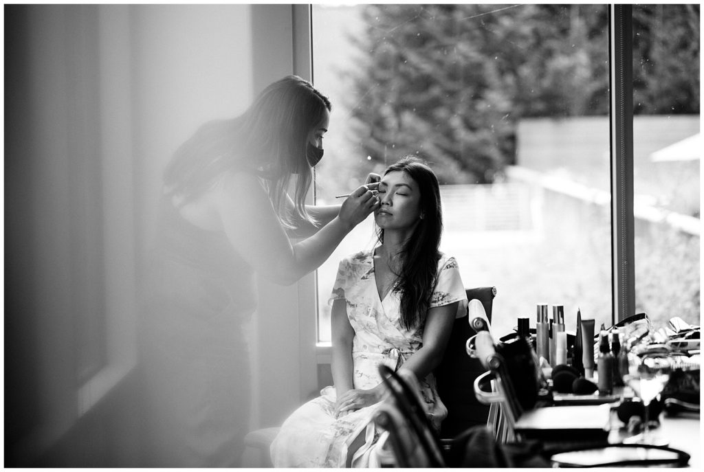 pnw novelty hill wedding bride getting makeup done