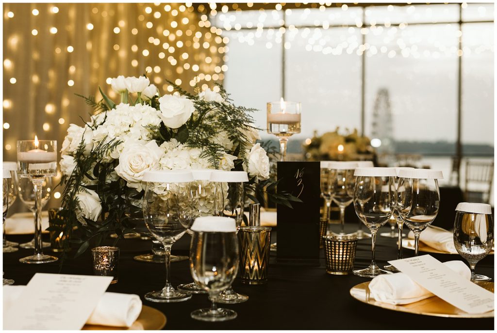 wedding reception with hanging lights