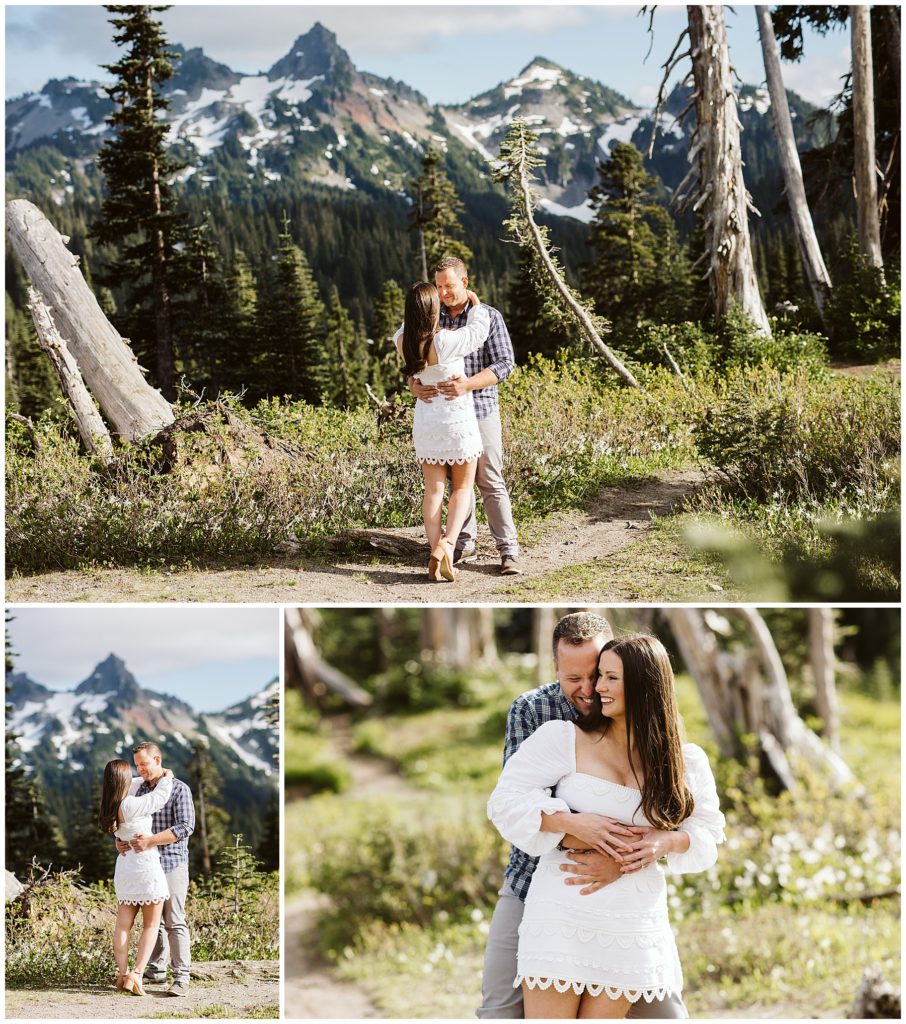 collage of elopement photos at mount rainier featuring a beautiful couple shot by kelly lemon photography