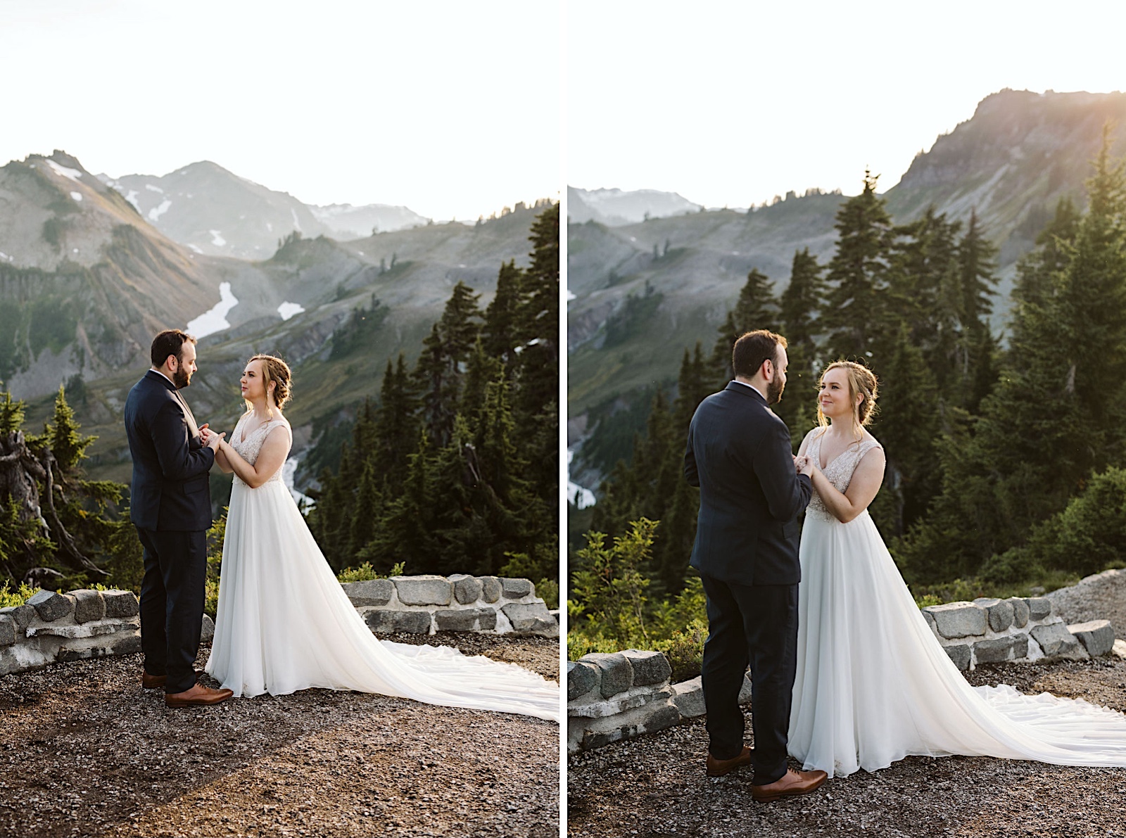 Mt. Baker Sunset Elopement bride and groom exchange vows