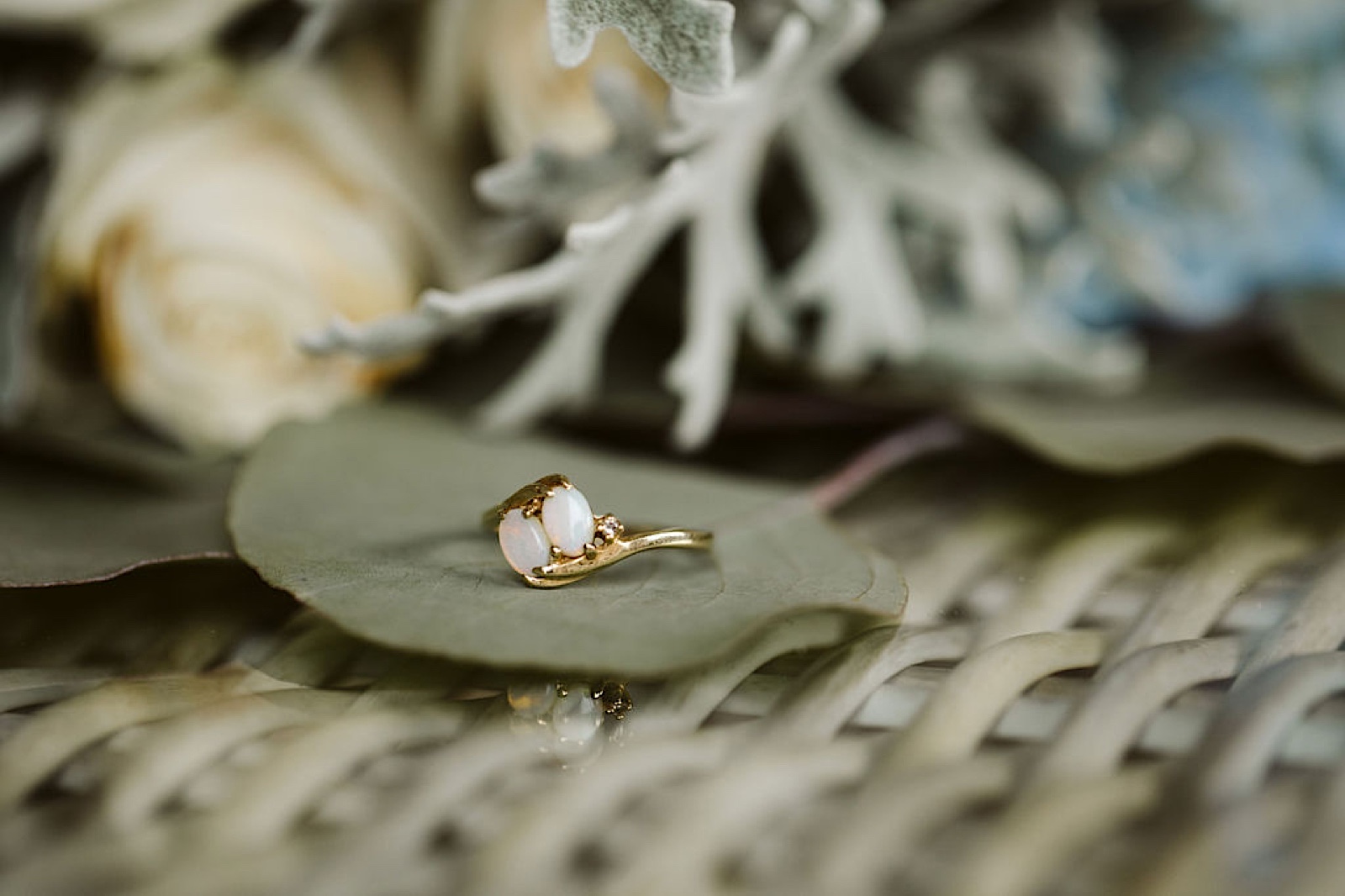 Joyful Intimate Wedding in Sequim, WA: close up on opal ring